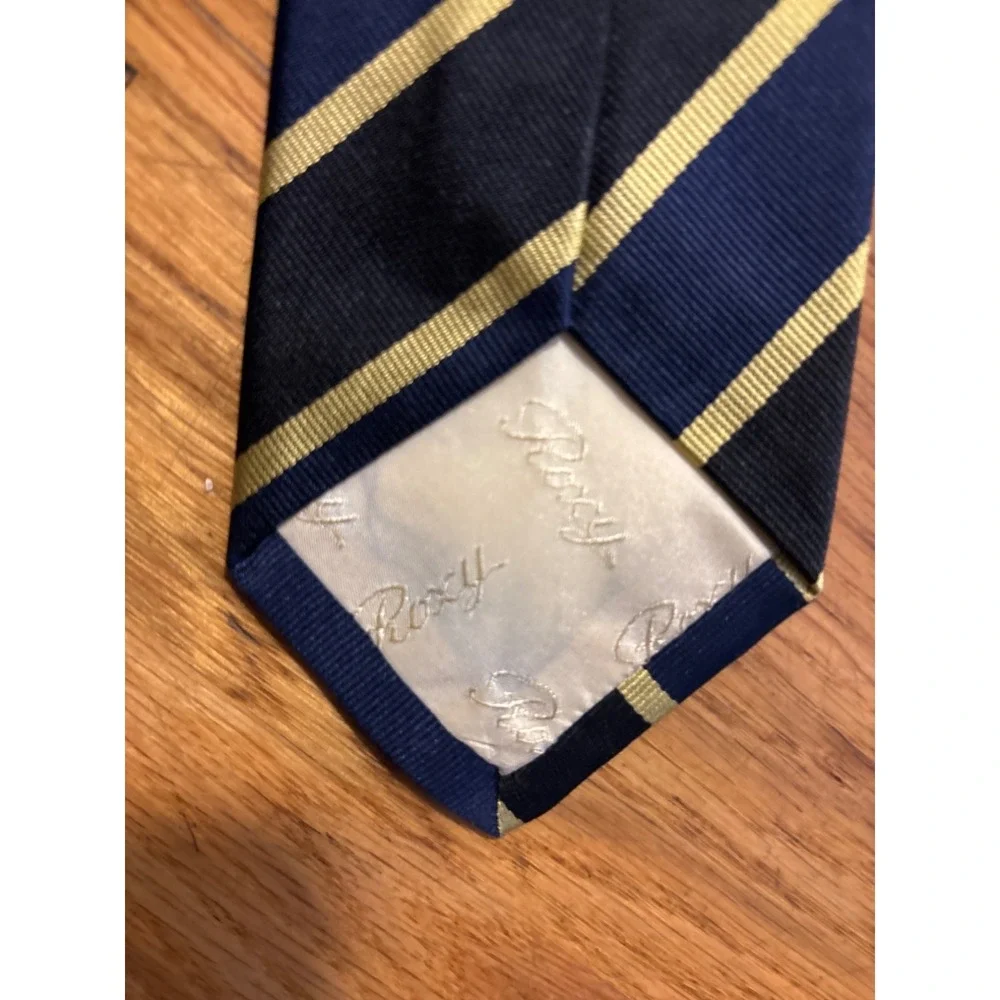Roxy Necktie Mens OS Navy Gold Striped Excellent Silk Italy Formal Business